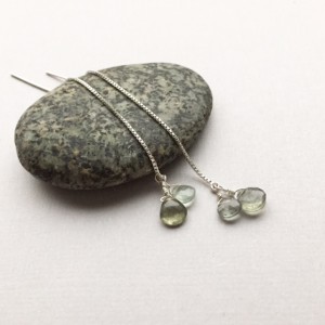 Moss Aquamarine Ear Threaders, Green Gemstone Dangle Earrings, Sterling Silver Threaders, Modern Minimalist Jewelry, March Birthstone Gifts