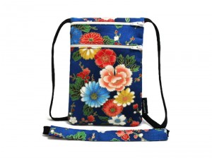 Passport Holder, Small tavel wallet, Travel organizer, Zipper pouch, Cross body bag, Neck wallet, Colorful Asian flowers on Blue