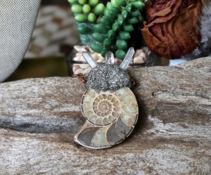 Ammonite Fossil Necklace w/ Crystals