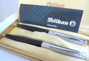 PELIKAN SILVEXA set 2 ball pens in steel and black Original in gift box with garantee Graduation gift for him or her Father’s day Collector