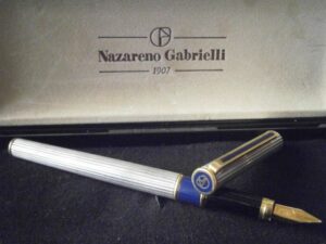 NAZARENO GABRIELLI fountain pen in sterling SILVER 925 and lacque blue in gift box Original Italy