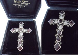 Cross pendent charm for necklace in SILVER STERLING 925 and Swarovski crystals white and ruby crucifix In gift box