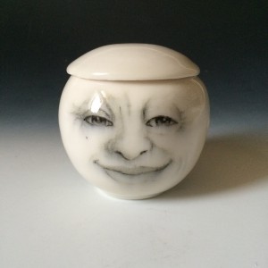 Mister Moon Jar, Man in the Moon Jar, Porcelain lidded Jar, Sugar Bowl, Candleholder, Collectible