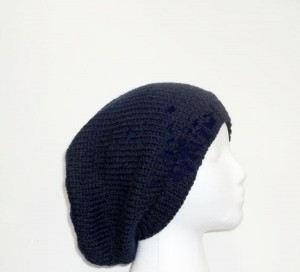 Slouchy beanie hand knitted navy blue fits men or women