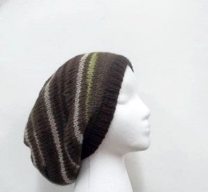 Wool slouchy beanie hat, hand knitted for men or women