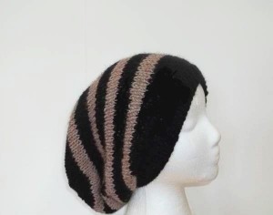 Knited oversized beanie black and brown stripes large size