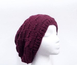 Slouchy hat berry color hand knitted oversized beanie