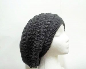 Oversized beanie gray with eyelets hand knitted hat large size