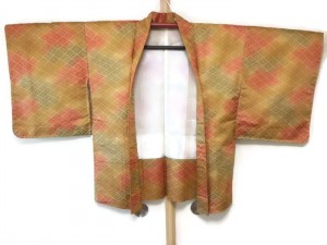 Vintage Orange Green Yellow Kimono Jacket with Asanoha Motif