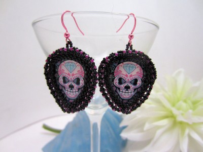 Earrings-Sugar-Skull-Bead-Woven-Guitar-Picks-1