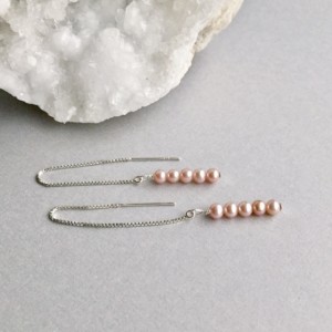 Blush Pink Pearl Threaders, Freshwater Pearl Ear Threaders, Bridal Jewelry, Delicate Peach Pearl Dangle Earrings, June Birthstone Gift Ideas