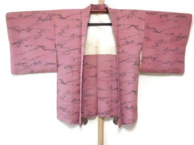 Vintage_Dark_Thulian_Pink_Silk_Haori_Kimono_Jacket_with_Japanese_Scenery_Print_1