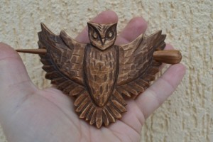 owl wood hair barrette