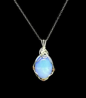 Sterling Silver Wrapped AAA White Crystal Opal Necklace