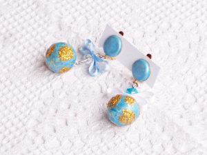 Clip earrings with mini world pendant made in polymer clay