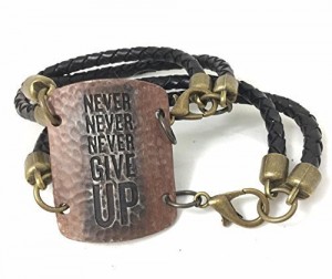 Hand-painted Never Give Up Stamped Metal Bracelet