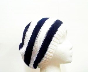 Navy Blue White Stripes Beanie knitted