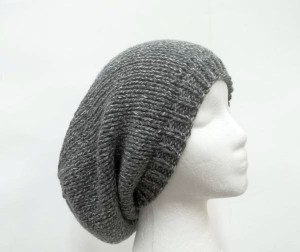 Gray slouch hat knitted for men or women