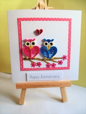 Quilled owls anniversary card
