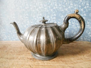 Darling English antique teapot, pewter pumpkin teapot, 1800’s English tea pot.