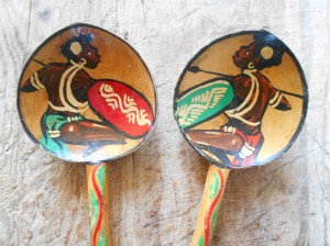 African wooden spoons, African Zulu warriors or dancers folk art hand carved wood spoons, Southern African tribal art.