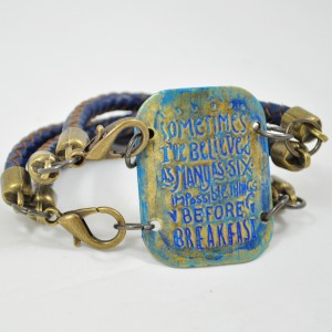 Hand-Painted Impossible Thing Stamped Metal Bracelet Lewis Carroll