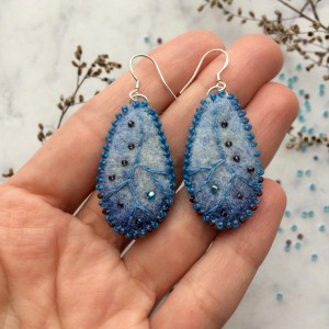 Handmade felted embroidered earrings – Handmade earrings – Blue earrings – Felted earrings – Sterling silver hooks