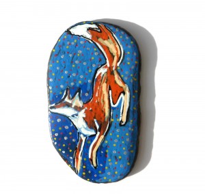 Painted Stone, Fox Illustration, Painted Rock, Painted Pebble, One of a Kind, Stone Wall Art, Painted Beach Stone, Rock Painting, Fox Art