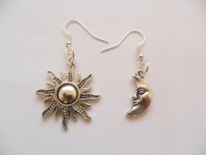 Sun and moon earrings, mismatched earrings, silver sun and moon earrings