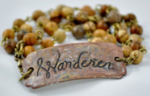 Beaded Stamped Bracelet “Wanderer” in Shades of Brown with Jasper
