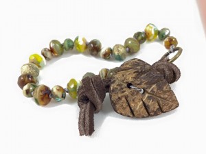 Bracelet Czech Glass Knotted with Handmade Wooden Clasp