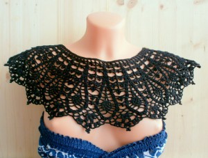 Crochet detachable COLLAR, black lace collar, big Peter Pan collar, wedding collar,