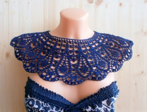 Crochet detachable COLLAR, navy blue lace collar, Peter Pan collar