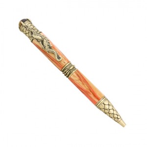 Flame Boxelder Dragon Twist Pen with Antique Brass