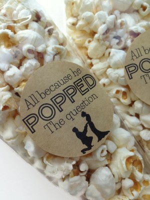 12 x All because he popped the question stickers, popcorn favour stickers, popcorn favour labels, engagement popcorn favours, 035