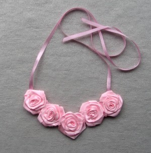 Rose necklace Pink flower textile Boho