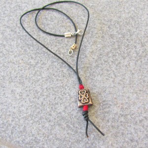 Black Leather Pendant Necklace, Boho Jewelry