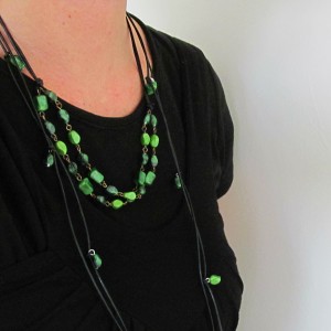 Green Lariat Necklace with Stone Beads