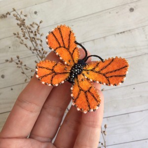 Felted embroidered brooch Butterfly