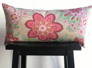Annie Selke Floral Lumbar Pillow 12×24 Fuchsia and Kelly Green