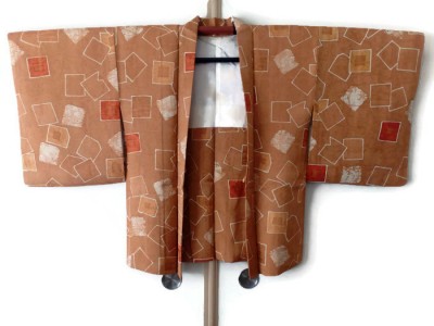 Vintage_Light_Brown_Silk_Haori_Japanese_Kimono_Jacket_with_Square_Abstract_Motif_Asian_Jacket_Kimono_Cardigan_1