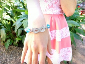 Masquerade Bracelet with Blue Glass Beads and Crystal