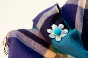 Turquoise grey flower brooch
