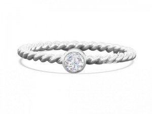 Twisted stacking sterling silver birthstone ring with cubic zirconia
