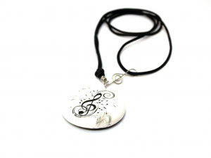 Adjustable Music Necklace, Black White Musical Notes Pendant
