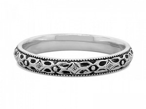 Sterling silver stacking ring textured with modern geometric floral pattern