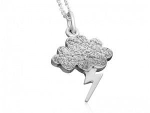 Sterling silver cloud and lightning bolt thunderstorm necklace
