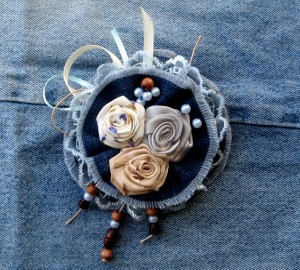 Roses broach Flower brooch Rose Blue jeans Boho