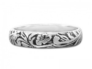 Sterling silver floral textured stack ring, antique look unisex ring