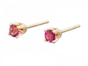 14k gold stud earrings with 3mm genuine gemstone
